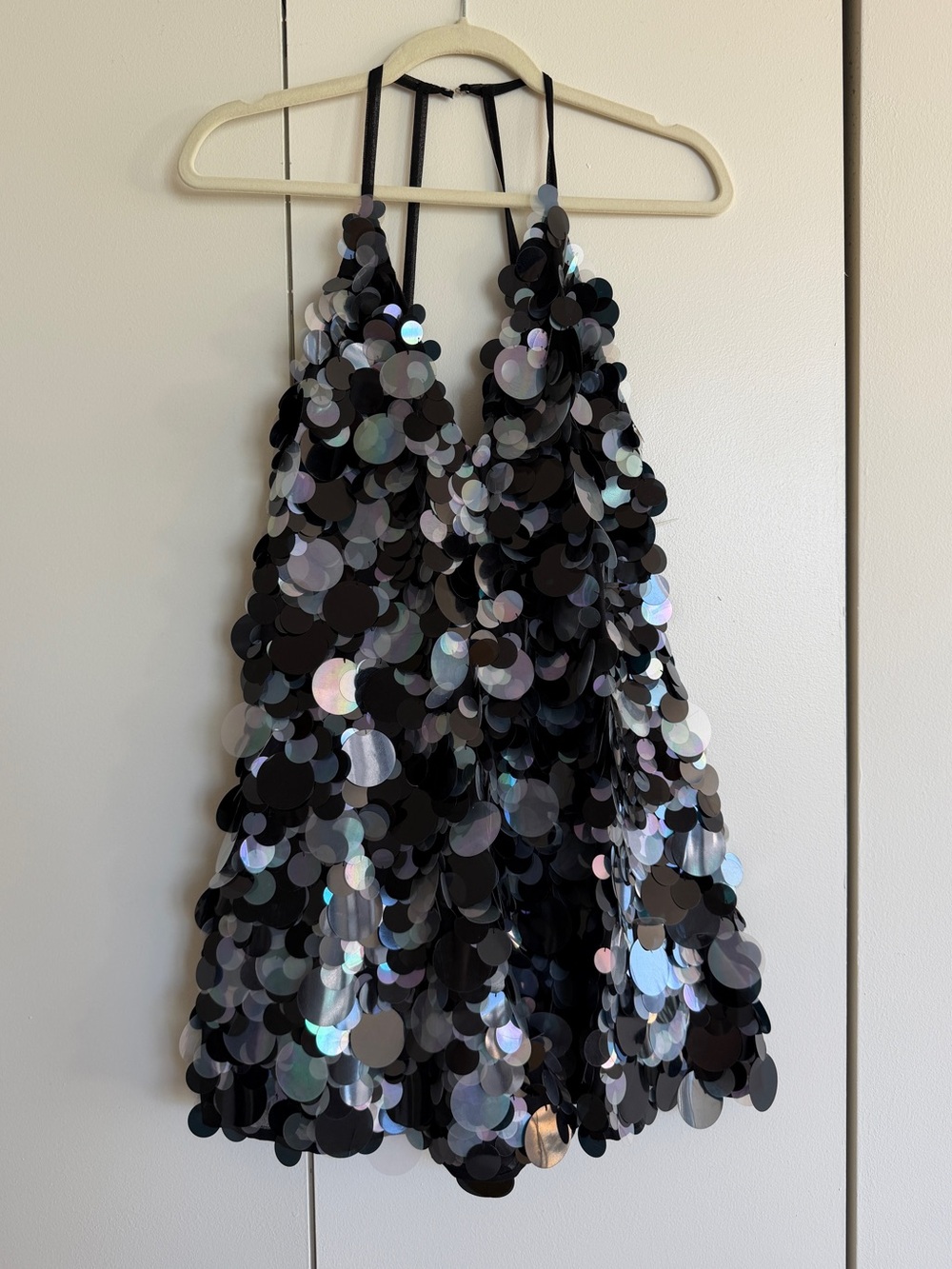 ASOS Black Iridescent Sequin Halter Mini Dress jumpsuit